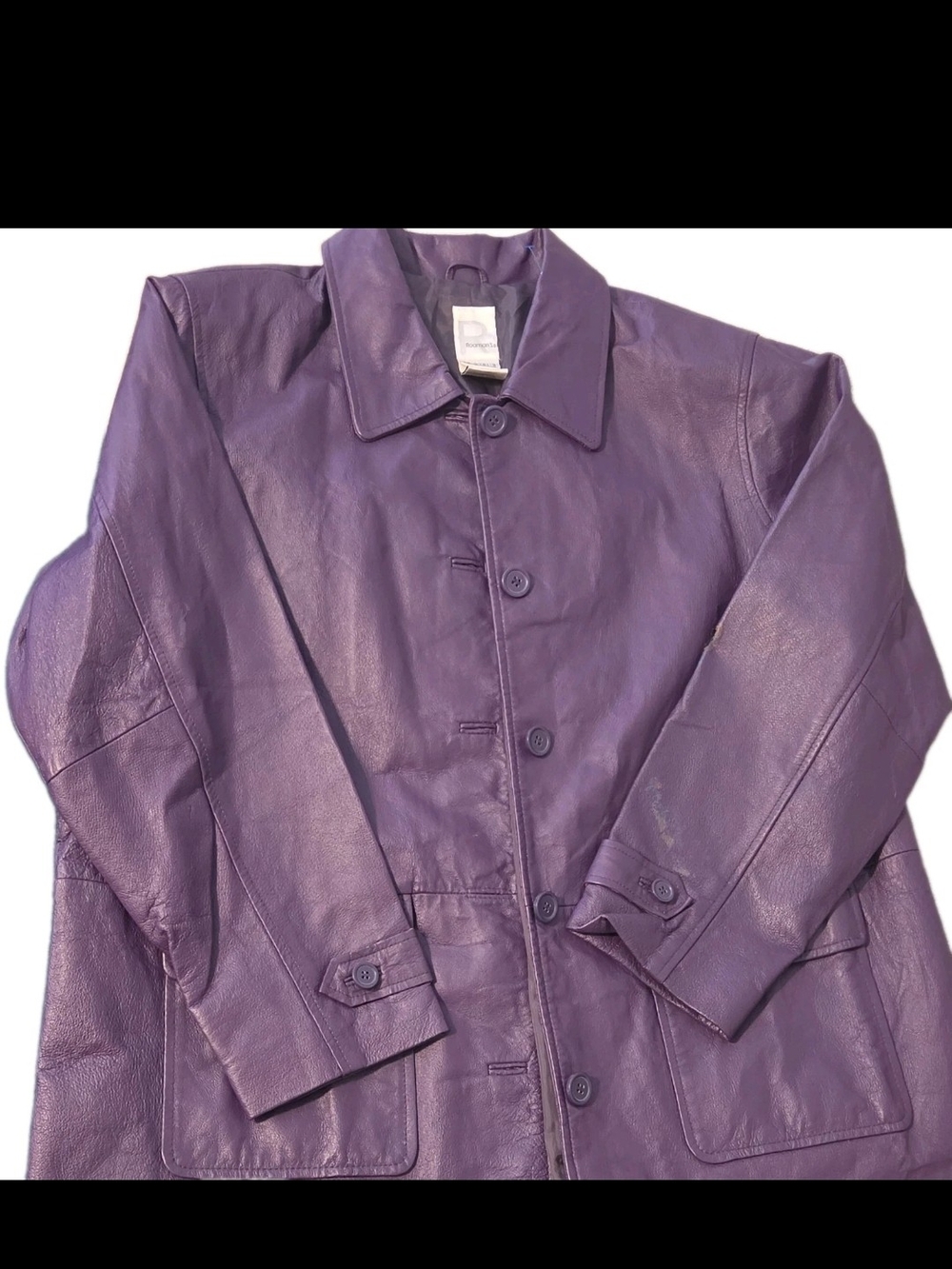 Roaman's Purple Leather Button-Front Jacket - Picture 6 of 13